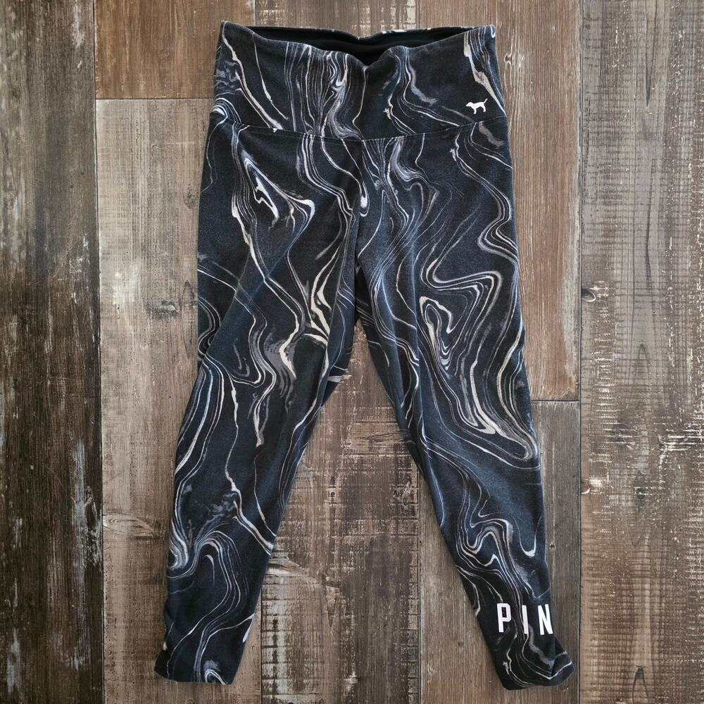 PINK by Victoria's Secret Marbled Black & Gray Cropped Leggings Size Medium